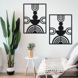 YIYA 2 Pcs Black Metal Wall Decor Mid Century Geometric Metal Wall Art Minimalist Wall Decor Metal Vertical Abstract Wall Art Hanging for Home Living Room Bedroom (wine cup)