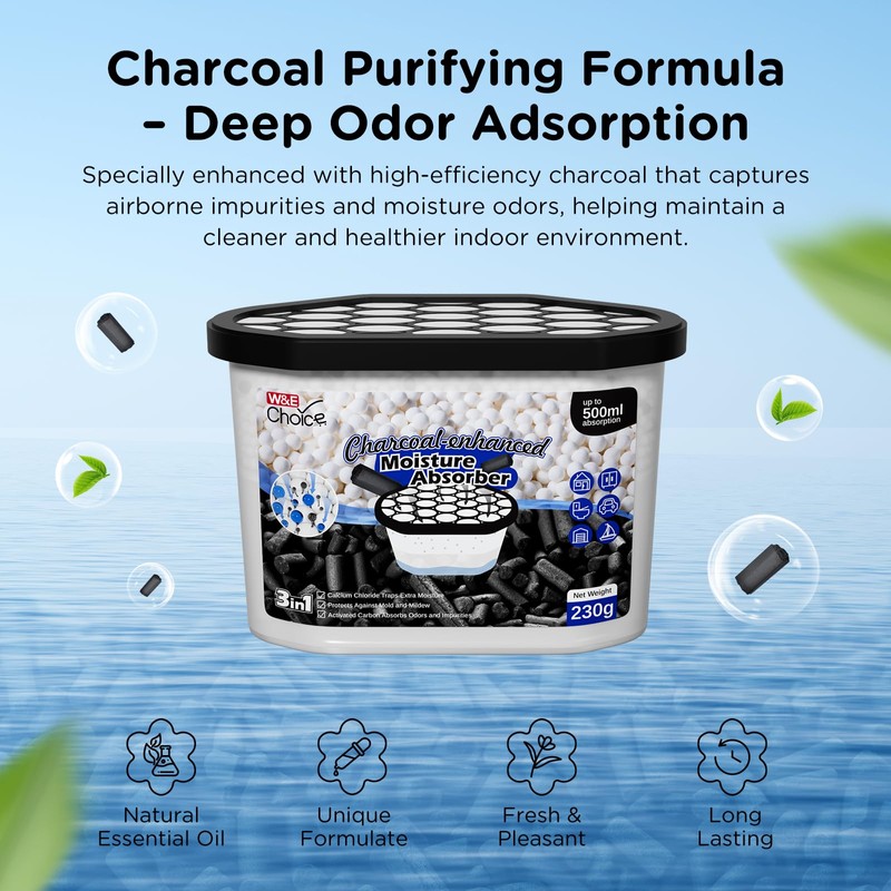W&E Choice Moisture Absorbers with Activated Charcoal, Portable Dehumidifier for