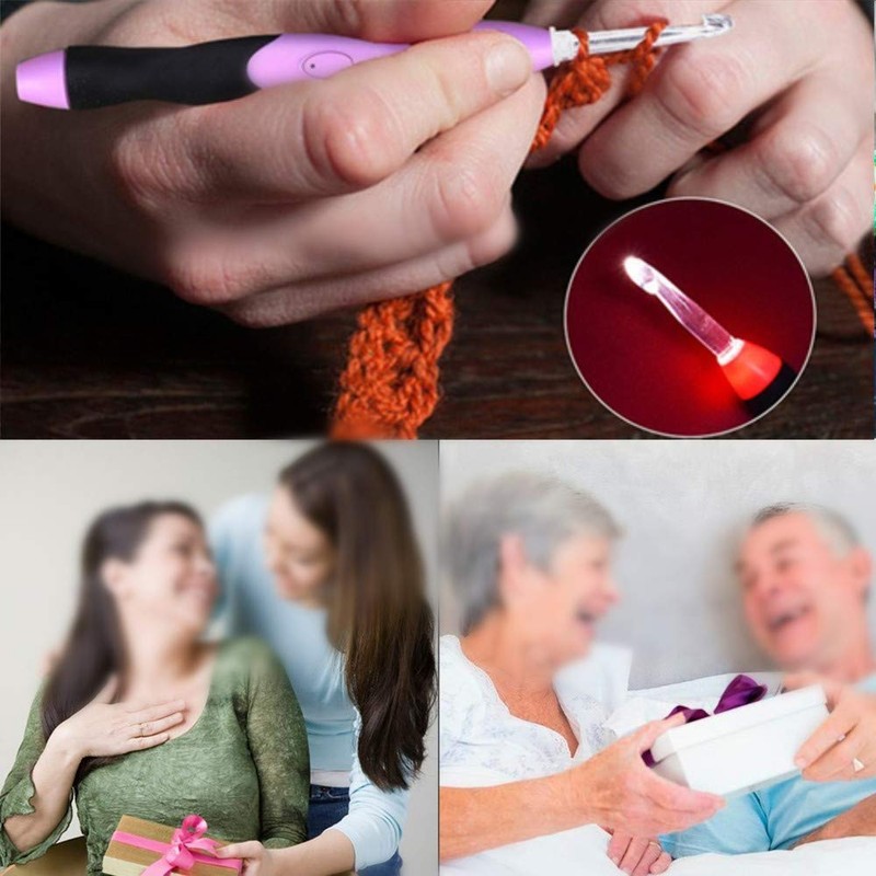 11 Tallas Ganchillos Crochet,Agujas de Ganchillo Led con Estuche,Ganchos de