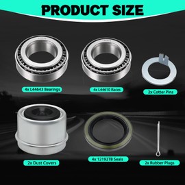 2 Set Boat Trailer Axle Bearing Kits L44649 L44610 Bearings Races 12192TB Seals 1.98" Dust Covers Cotter Pins Rubber Plugs Fit for 1-1/16" 2000-2200 lb. Axles Trailer Wheel Hub Fits for Trailer Axles