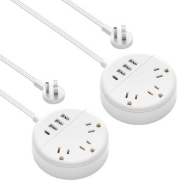 2 Pack Travel Power Strip, NTONPOWER Flat Plug Power Strip with USB, 3 Outlet 4 USB Desktop Charging Station with 5ft Power Cord Wall Mount for Cruise, Travel, Hotel, Nightstand and Office, White