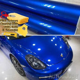 AUTOGOODY 60" x 60" Super Gloss Metallic Blue Vinyl Film Wrap Air Bubble Free 5ft x 5ft