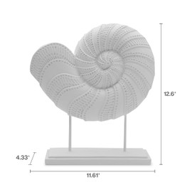 Elements White Resin Spiral Shell on Stand, 11.61x4.33x12.6 Inch