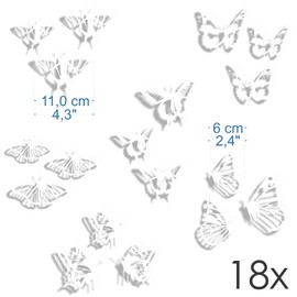 Anti-collision stickers for glass doors (18 detailed butterflies), prevents bird shocks or people on window panes, colour: white