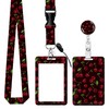 BLOCIT ID Badge Holder with Lanyard - Fashionable ID Card Holders with Retractable Lanyards - Soft Fiber Metal Clip Sturdy Buckle for Key Wallet - Work Nurse Teacher （Cute Cherry）