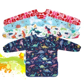 NUHEXRY 4 Pcs Delantales Para Niño Impermeable,Mandiles para Niños,Bata de Arte para Niños,con 3 Bolsillos Mangas Largas Antimanchas para Niños de 2 a 10 Años para Pintar,Cocinar,Jugar,al Aire Libre