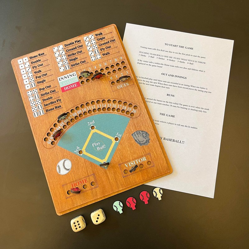 CBLKUS Baseball Dice Board Game,Fun Board Game with Dice,Wooden Baseball