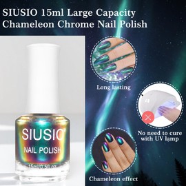 SIUSIO 15ml 0.5oz Chameleon Nail Polish，Holographic Glitter Metallic Lacquer Air Dry Nail Polish Shimmer Nail Art Varnish-Fantasy Aurora