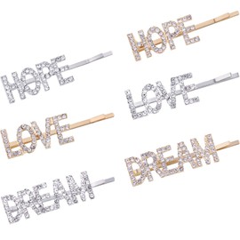 6 Pieces Word Letter Hair Clips Rhinestones Hair Barrettes Crystal Bobby Pins for Women Girls Hair Accessories