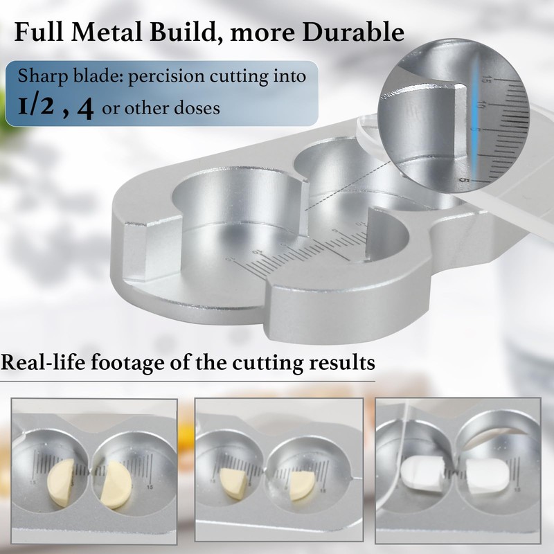 Pill Cutter for Small Pill, 1/2, 1/4, 1/8 Cutting, Metal