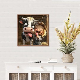 MEIYUDA Cow Diamond Painting Kits for Adults, 5D Cute Cow Diamond Painting Art, DIY Cartoon Cow Round Full Drill Gem Art Crafts for Home Wall Decor Presents 30x30cm