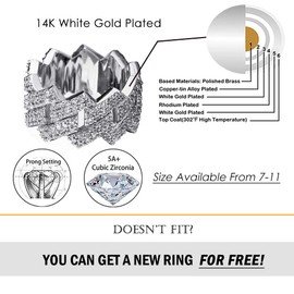 TOPGRILLZ Hip Hop 14mm Iced Out Lab Diamond Bling Miami Curb Link Engagement Ring for Men (White Gold, 10)
