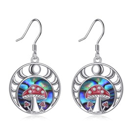 Mushroom Earrings 925 Sterling Silver Abalone Shell Mushroom Earrings Moon Phases Jewellery Gift for Women Ladies, Sterling Silver, No Gemstone