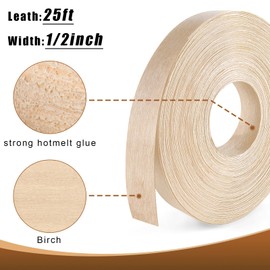 Birch Plywood Veneer Roll Wood Veneer Edge Banding,1/2 inch*25ft Edge Banding, Iron on with Hot Melt Adhesive, Flexible Wood Tape Sanded to Perfection. Easy Application Wood Edging