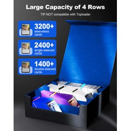 ZLCA Card Storage Box for MTG PTCG, Commander Deck Box Holds 2400+ Cards, Card Storage Case with 4 Stoppers, Card Organizer for TCG Sport Cards(Black&Blue)