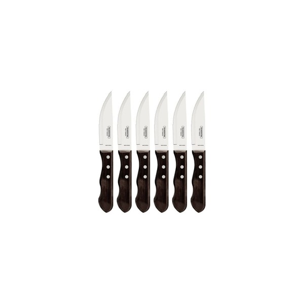 Tramontina 5” Jumbo Steak Knives, Sharp Knife with Wooden Handle, ‎Camping, Kitchen, Rustic, Dishwasher Safe (6-Piece)