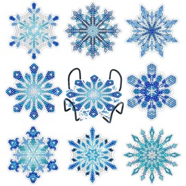 ZABARE 8 PCS Snowflake Diamond Art Coasters Kit, Christmas Diamond Painting Coasters Kits with Holder Snowflakes DIY Coasters for Beginners 5D Diamond Art Kits for Adults Gift