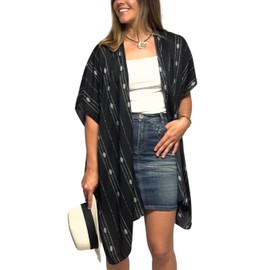 Humble Hilo Womens Kimono Cardigan Sleeveless Lightweight Cover Up Casual & Flowy, Black with White Diamonds, Large/XL Fit