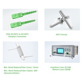 FLYPROFiber 15m/49ft OS2 SC/APC to SC/APC, OS2 Armored Single Mode Fiber Cable, SC APC to SC APC - Simplex - Cable Length Option: 1m-30m, 9/125um LSZH White OD-3.0mm