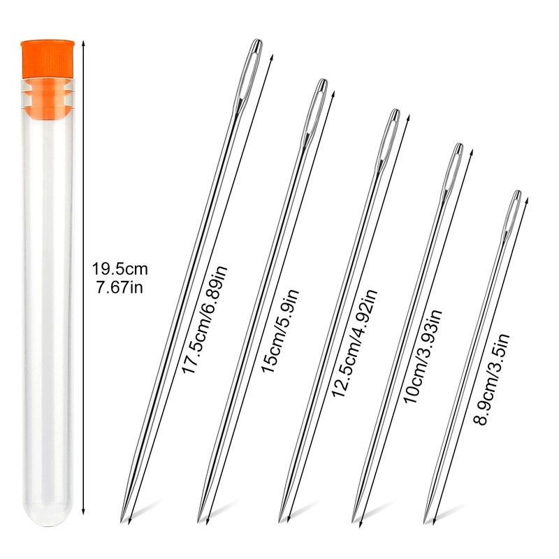 WONVOC Long Sewing Needles, 5 Sizes - 3.5/3.9/4.9/5.9/6.9'', Stitching Needles,