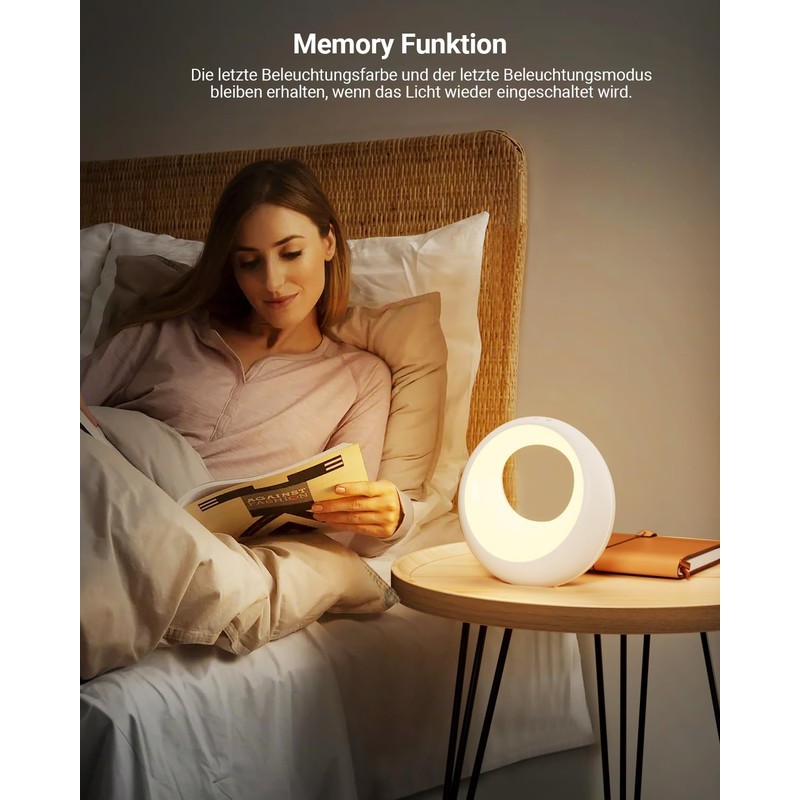 Bonsery Bedside Lamp Touch Dimmable Round with Remote Control, LED