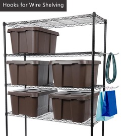 QTRQTR 4 Pcs Hooks for Wire Shelving, Heavy Duty Metal Shelf Hooks with Rubber Cover, Size Upgrade Wire Rack Shelf Accessory for Room, Garage, Warehouse Kitchen Organizer (Silver)
