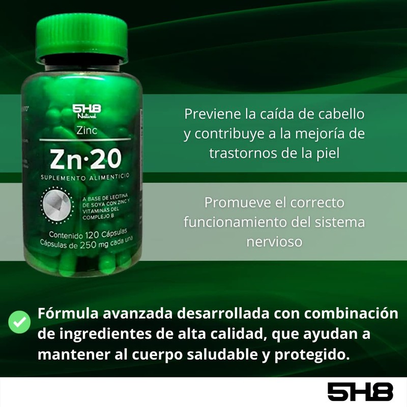 5H8 Nutrition | ZN20 Zinc 120 Cápsulas, 20 mgs De