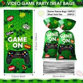 Pajean 100pcs Video Game Plastic Loot Bags Game on Favor Goody Candy Treat Bags for Themed Birthday Party(Green)