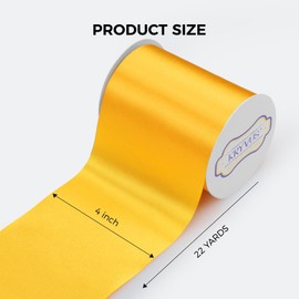 Kryvus Yellow Gold Satin Ribbon, 100mm x 20M Wide Yellow Gold Ribbon, Solid Large Ribbons for Cutting Ceremony, Grand Opening, Wedding Chair Sash, Car Decor, Gift Wrapping, Party Decoration