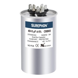 SUREPHON 40+5 uF 40/5 MFD ±6% 370V/440V Dual Run Round Capacitor CBB65 Ideal for AC Unit Fan Motor Start or Heat Pump or Condenser Straight Cool