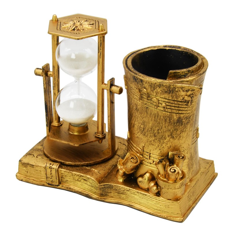 Music-Themed Pencil Holder with Hourglass, Resin Desktop Organizer for Office