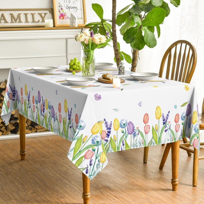 Artoid Mode Lavender Tulip Leaves Spring Table Cloth, Rectangular 140x180