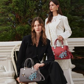 NICOLE&DORIS Women Top Handle Handbags Retro Crossbody Bag Ladies Fashion Shoulder Bag Purse Tote Embroidery Grey Bee