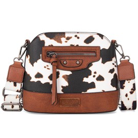 Wrangler Cow Print Crossbody Bag for Women Western Cross Body Purse with Signature Strap, Brown WG133-213BR