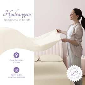 Carressa Linen 100% Egyptian Cotton Sheets - 600 Thread Count 4 PC Full Size Sheet Set, Soft, Cooling, High Thread Count Sateen, Extra Long Staple Luxury Hotel Bedding, 16 In Deep Pocket - Ivory Cream