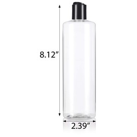 Clear 16 oz / 500 ml Professional Cylinder PET Plastic Empty Bottles Container (BPA Free) (12 pack) (Disc Cap Lid)