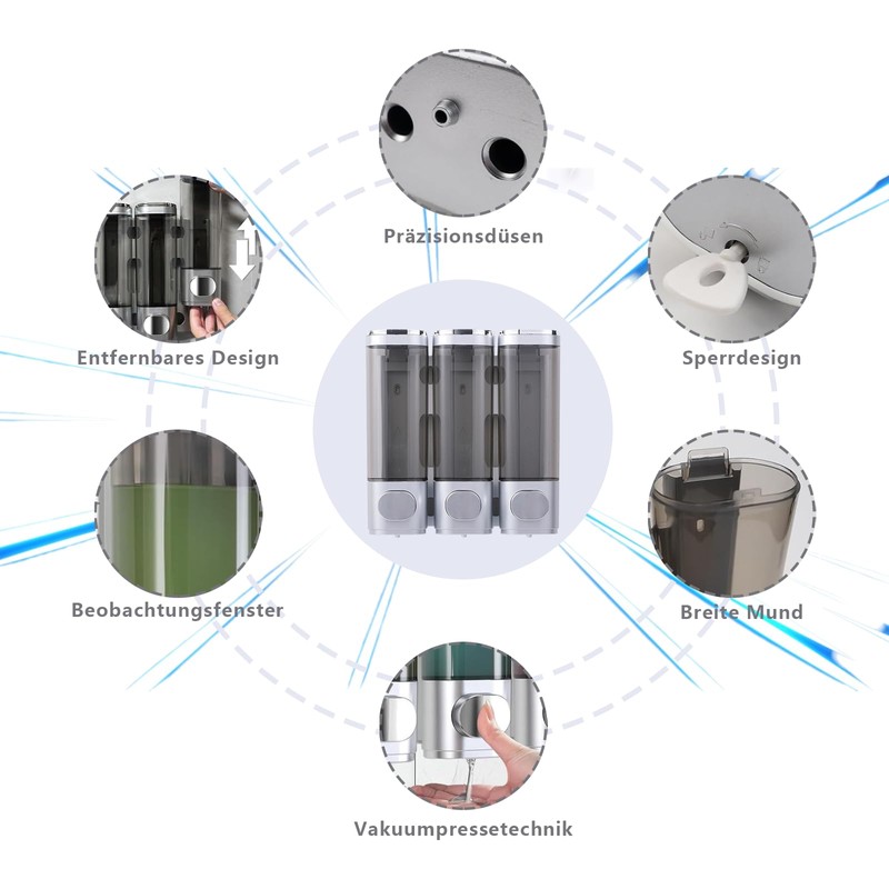 Shampoo Conditioner Dispenser, Soap Dispenser Wall Mounting, No Drilling, Shower