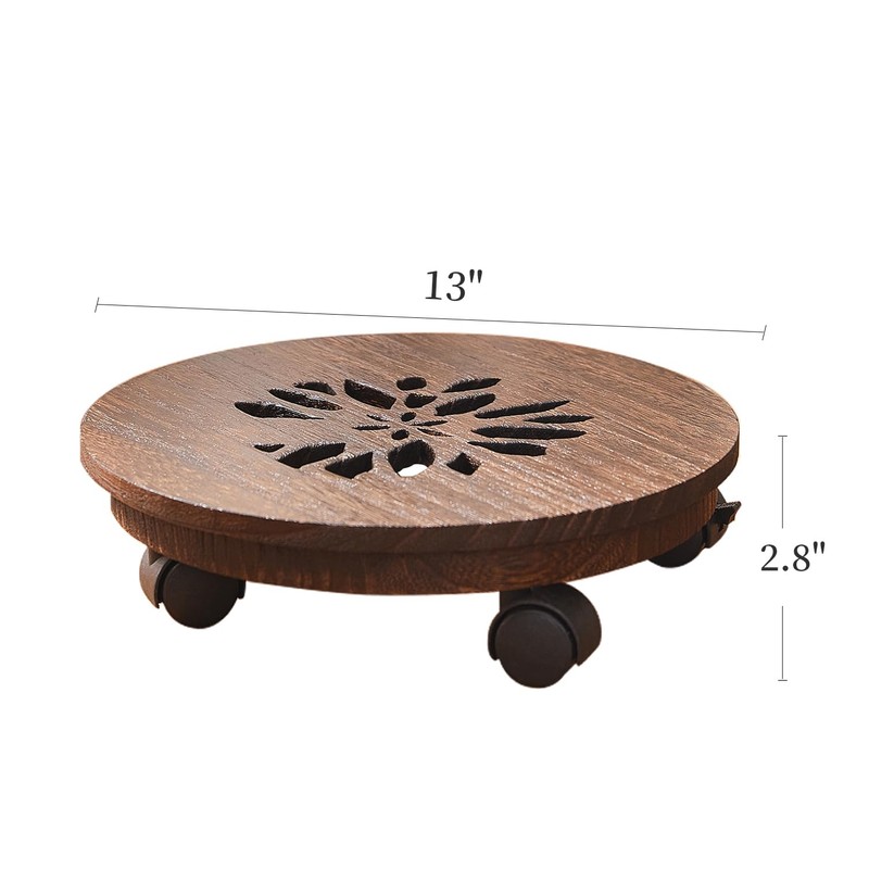 Wood Plant Stand Indoor,Plant Caddy with Lockable Wheels,Pot Stand,Rolling Plant