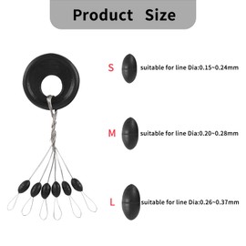 600 PCS Fishing Rubber Bobber Stoppers, 6 in 1 Rubber Bobbers for Fishing Line, Black Oval, Medium