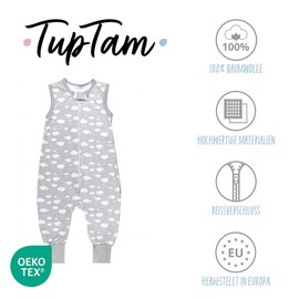 TupTam Baby Summer Sleeping Bag with Feet, Lightweight Sleeping Bag Baby Summer 0.5 Tog, Oeko-Tex, Clouds Grey