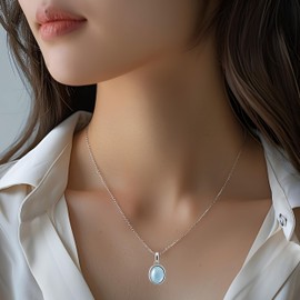 Franki Baker Oval Genuine Aquamarine Gemstone & 925 Sterling Silver Pendant Necklace. Chain length: 50cm