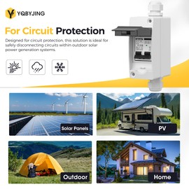 YQBYJING DC Solar Panel Disconnect Switch 32 Amp AC Miniature Circuit Breaker Box 500V 2 Poles with IP65 Waterproof UV-Proof Box for Outdoor Solar PV Homes Battery