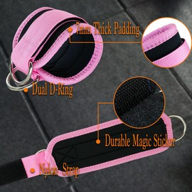 Ankle Straps,Double D-Ring Ankle Resistance Bands Adjustable Wrist Cuffs Kickback Strap for Cable Machine Leg Exercise Attachment 1 Pair (Pink)