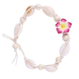 LUOZZY 4 Pcs Hawaiian Hemp Flower Shell Anklet Bracelet Beach Style Adjustable Fashion Ankle Accessory for Women