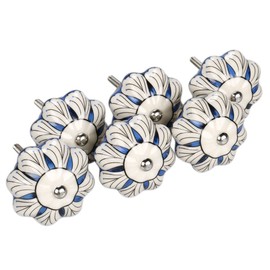 Sourcingmap 6 Pieces Vintage Shabby Knobs Blue and White Floral Hand Painted Ceramic Pumpkin Cupboard Wardrobe Cabinet Drawer Door Handles Pulls Knob, Crinum asiaticum