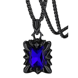 FaithHeart Gothic Black Claw Necklace, Stainless Steel Evil Pendant with Sapphire Blue Gemstone, Vintage Retro Necklaces for Dad Son