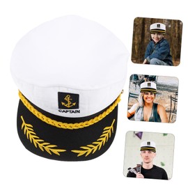 PLAFOPE Marine Admiral Nautical Sailor Captain Costume Hat - White - Travel-Friendly Captains Hat for Lake - Yacht - Boat - and Outdoor Adventures - Unisex Pilot Captain Hat for Parties and