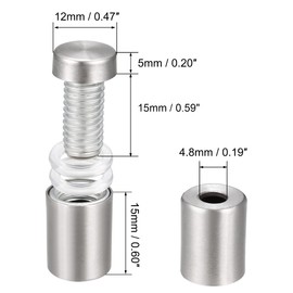 sourcing map 1/2 Dia x 1"(12x24mm) Standoff Screws Wall Mount Sign Holders Acrylic Glass Nails 4pcs