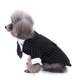 GabeFish Pets Wedding Jackets Suit for Dogs with Bow Tie Puppy Cat Formal Clothes Shirt Tuxedo Stripe Small