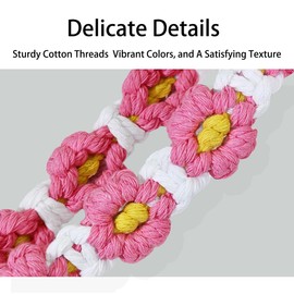 AkiliBIELY Pink Macrame Flower Wristlet Keychain for Women Boho Floral Crochet Key Chain for Car Motorcycle Camera Wallet Work Cute Daisy Keychains Cool Sunflower Bracelet Lanyard Keys Chains White